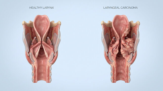3D Coronal Section showing Healthy Larynx and Laryngeal Carcinoma
