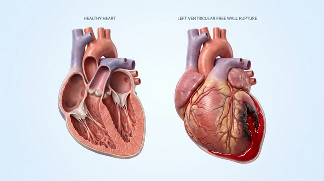 3D Anatomical Comparison of Healthy Heart and Left Ventricular Rupture
