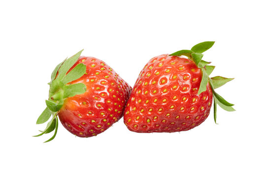 two strawberries isolated on white or transparent png
