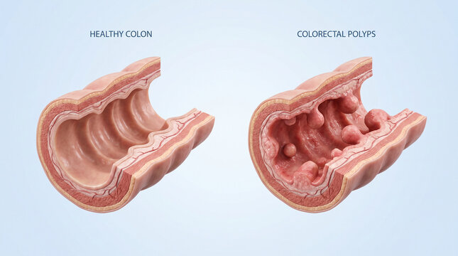 3D Cross Section of Healthy Colon and Colorectal Polyps
