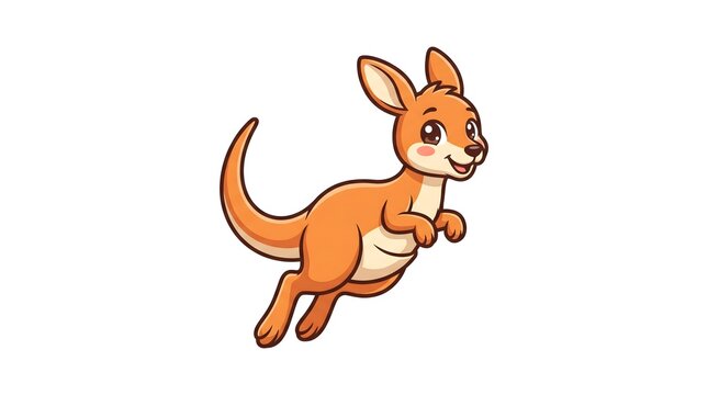 Cute cartoon kangaroo character jumping with a happy expression, side view vector illustration isolated on a white background.