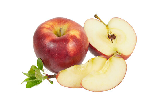 red apples. whole, half and sliced group of apples isolated on white or transparent png