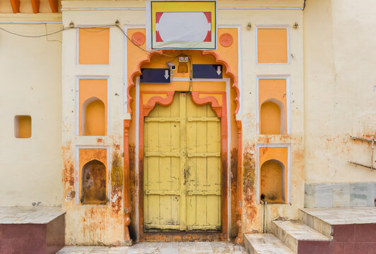 Colorful wooden door of the Ram Raja temple of Orchha, india
