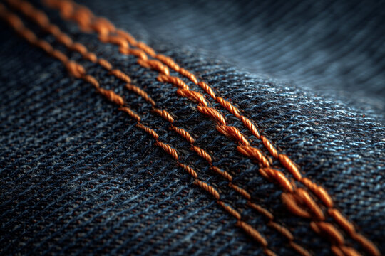 Dark Blue Indigo Denim Fabric Texture with Stitching