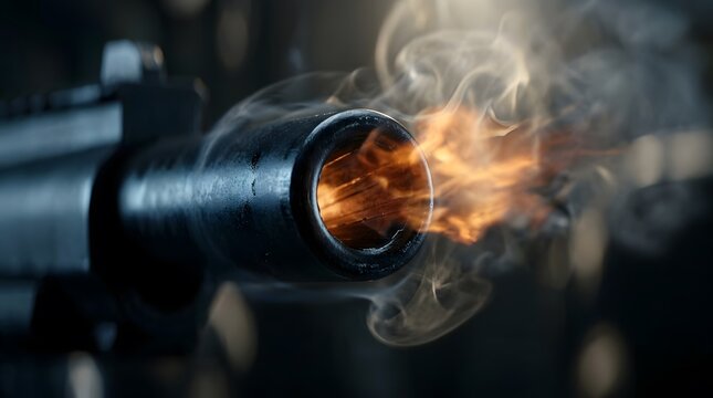 Gun barrel muzzle flash and smoke after firing at close range