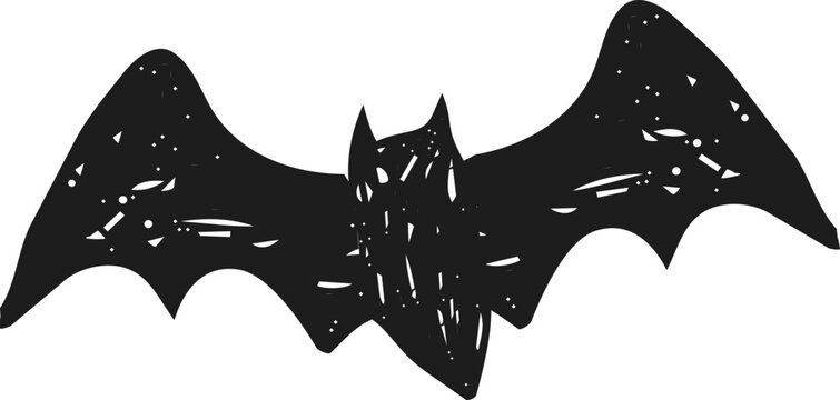 Flying bat silhouettes form spooky Halloween. Crayon hand drawn doodle textured decoration