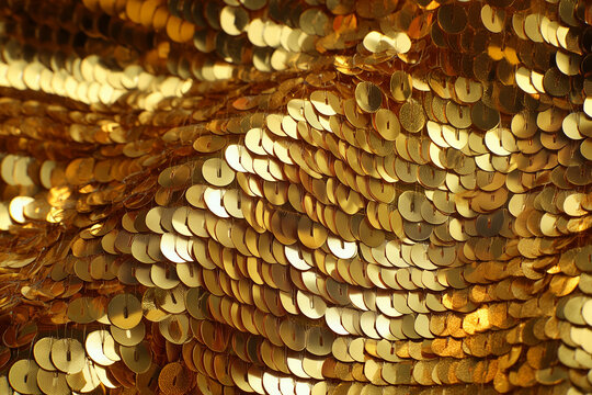 Golden Sequins Fabric Shiny Party Texture Background