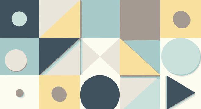 Colorful geometric shapes arranged in abstract pattern design.