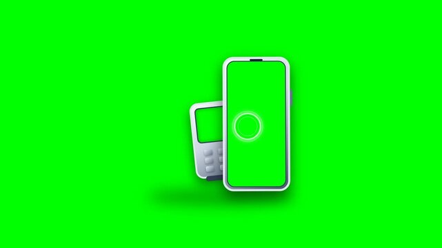 Digital NFC payment with a smartphone and card reader on a bright green background