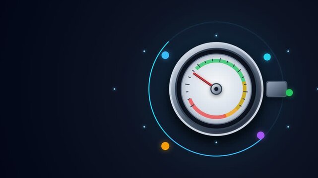 Modern speed gauge dashboard element with futuristic digital interface and glowing indicator lights