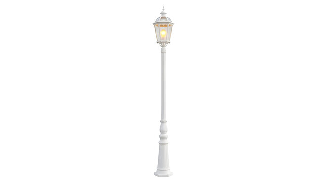 Classic vintage white street lamp pole as transparent PNG