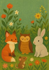 Naklejka premium Whimsical forest animal friends