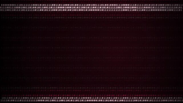 Binary digits arranged in rows on dark background with shifting red to green illumination