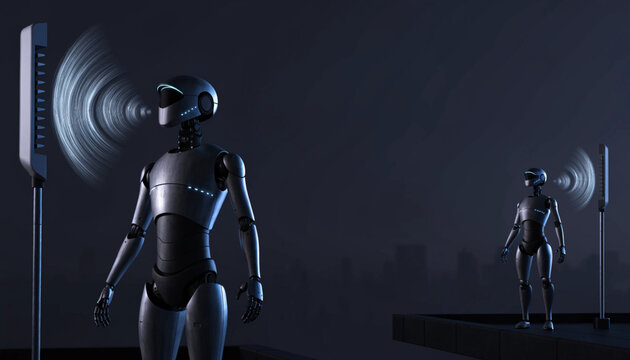 AI Robot 5G Antenna Wireless Communication and High Speed Network Technology Overlay