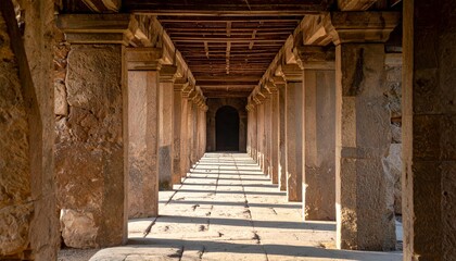 Fototapeta premium Cloister Arches of the Cathedral of St John the Baptist in Jerusalem, Ancient Stone Architecture and Medieval Gothic Religious Corridor