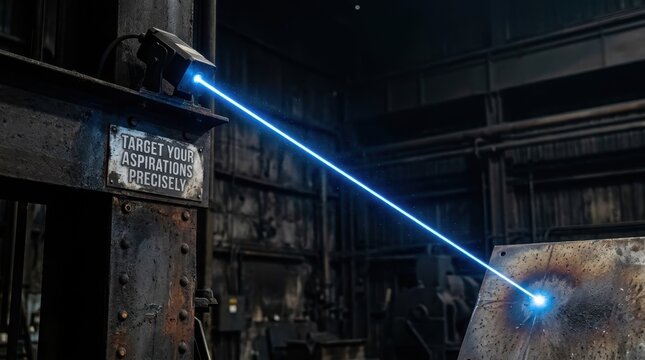 Blue Laser Beam Illuminates Industrial Machinery with Precision Guidance