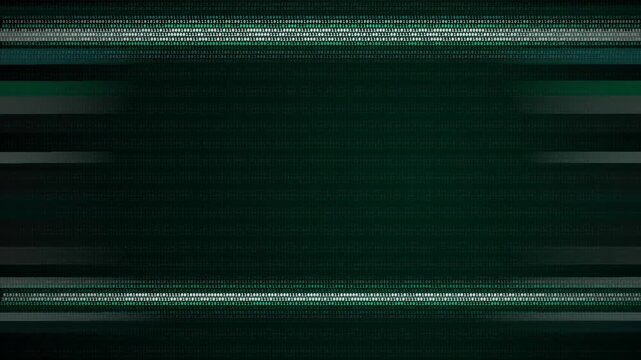 Binary code patterns flicker across dark digital background with shifting scan lines