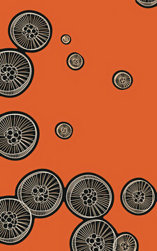 Black jellyfish floating on an orange background. Sea life, marine style, colors, poster, book cover

