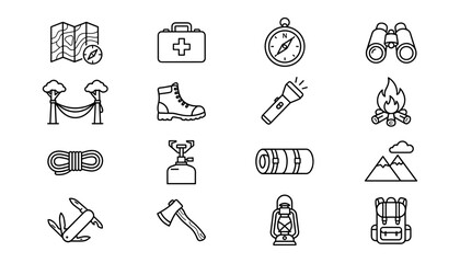 Obraz premium Set of camping and hiking equipment icons