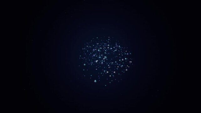 Futuristic digital brain made of glowing blue particles. Abstract artificial intelligence, machine learning and neural network concept animation.