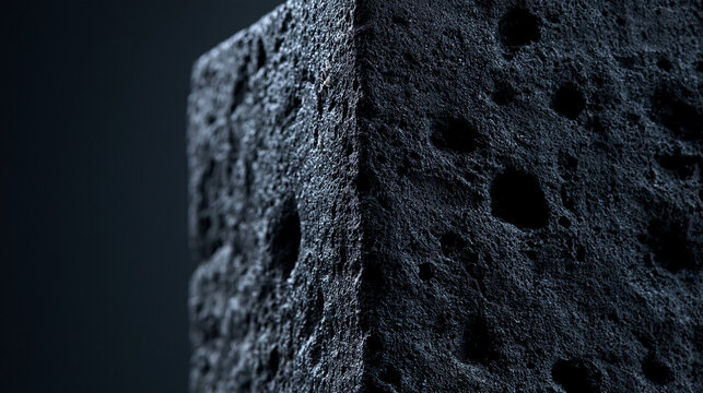 Dark Porous Basalt Stone Cube Texture Close Up