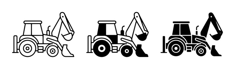 Fototapeta premium Backhoe Loader Icons, Construction Vehicle Vector Set, Excavator Machine Graphics