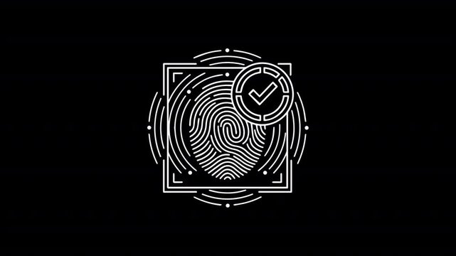 Glow Animation of Biometric Fingerprint Scan with Check Mark, Identity Verification and Digital Security Concept