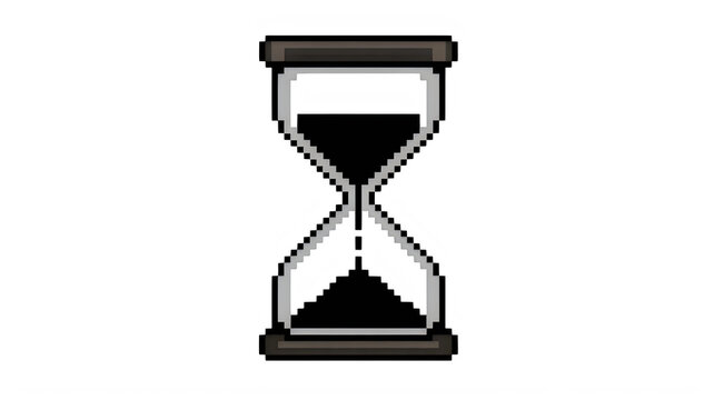 Pixel art hourglass icon with black sand showing passage of time isolated on transparent background