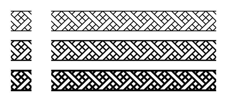 Seamless Pattern Frame Border With Geometric Lines Decoration Ornament Vector Illustration Set