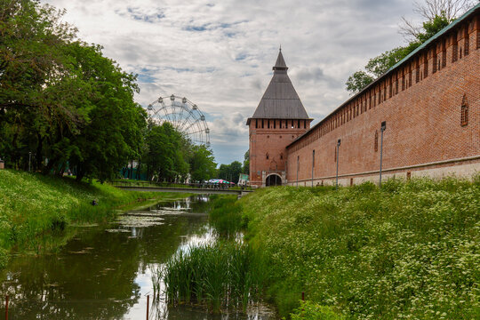 The moat and fortress wall of the Smolensk Kremlin, Russia