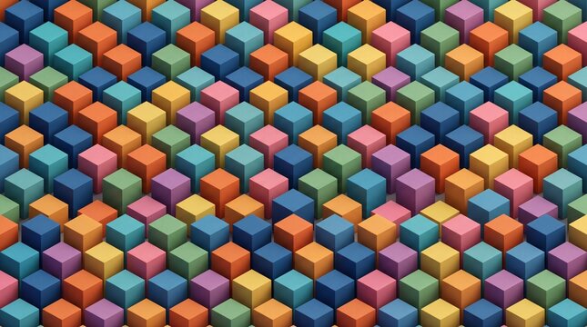 Seamless pattern with isometric 3d cubes in various colors
