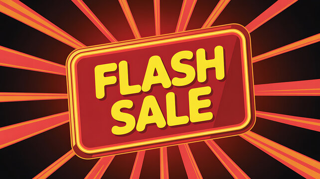 Flash Sale announcement with bright yellow text on a red sign and radial orang