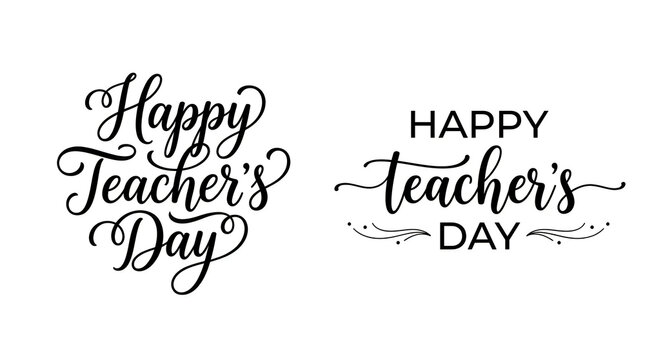 Two elegant handwritten calligraphy designs wishing a happy teachers day with decorative flourishes