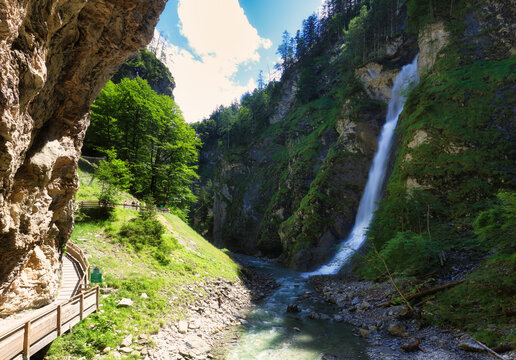 Spectacular upper waterfall on Liechtensteinklamm gorge in Austria,Europe