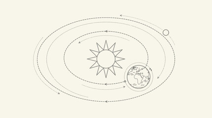 Minimalist Solar System Orbit Diagram, Earth's Orbital Path, Celestial Mechanics Vector Art, Educational Space Illustration, Astronomical Representation © danial