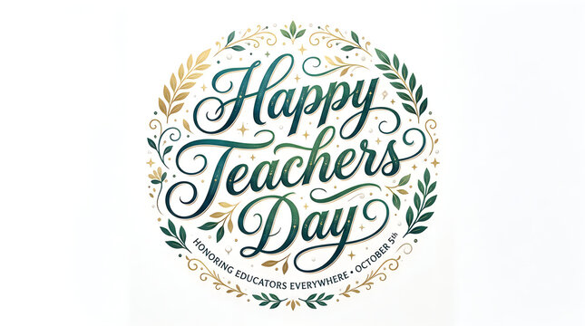 Happy teachers day beautiful watercolor typography with lovely floral elements for appreciation and joyful celebration