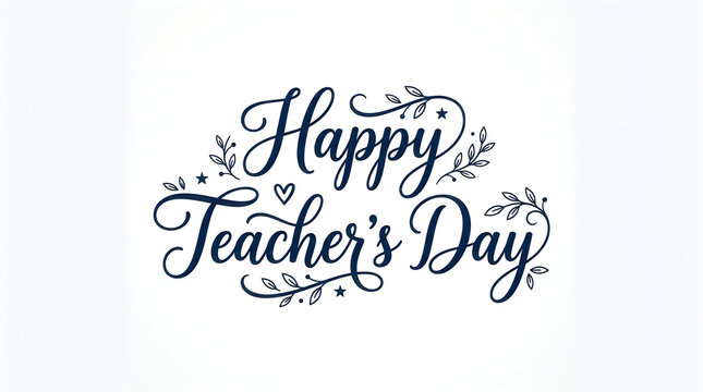 Happy teachers day elegant calligraphy design with floral elements on a white background