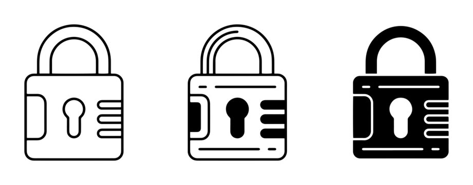Padlock Icons Set, Security Symbol Vector Graphics, Privacy Protection Clipart, Digital Lock Illustrations, Safety Device Collection