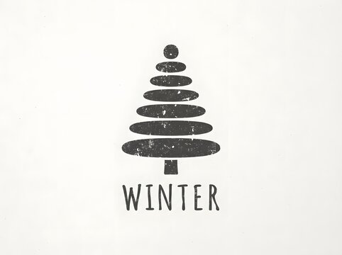 Stylized christmas tree illustration with the word winter in a minimalist design