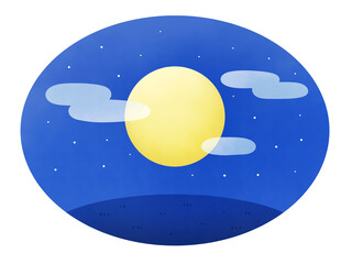 満月と星と丘のイラスト