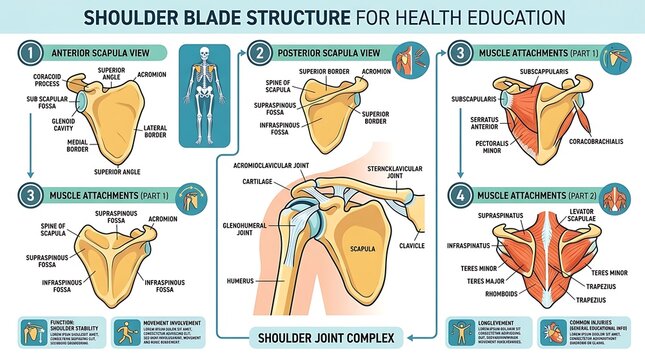 Shoulder Blade Anatomy and Scapula Muscle Attachment Infographic