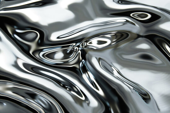 Turbulent reflective liquid chrome metal waves texture background