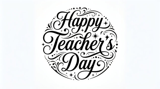 Beautiful hand lettering design wishing a happy teachers day surrounded by detailed ornate floral decorations