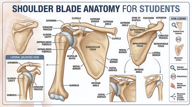 Shoulder Blade and Scapula Anatomy Educational Diagram for Students