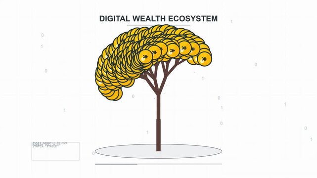 Digital Money Tree Growing Yen Currency Coins