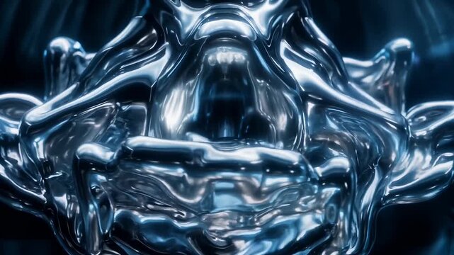 Technology - 3d render of futuristic liquid metal transforming from a sphere into fluid dynamic abstract shapes