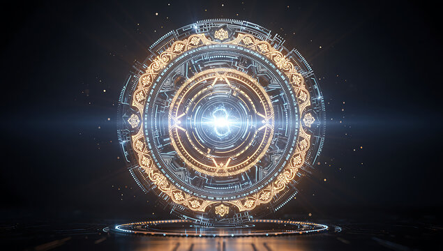 Futuristic Energy Core with Radiant Light and Digital Effects