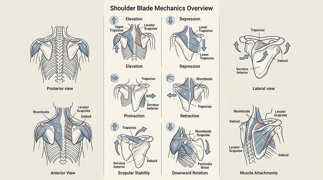 Shoulder Blade Scapular Mechanics and Muscle Anatomy Chart