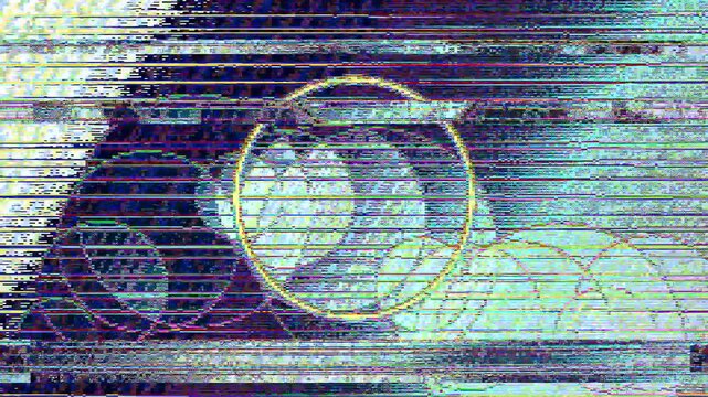 Basketball hoop and net shown amid shifting digital distortion against a noisy background