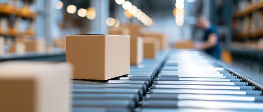 Cardboard boxes on conveyor belt